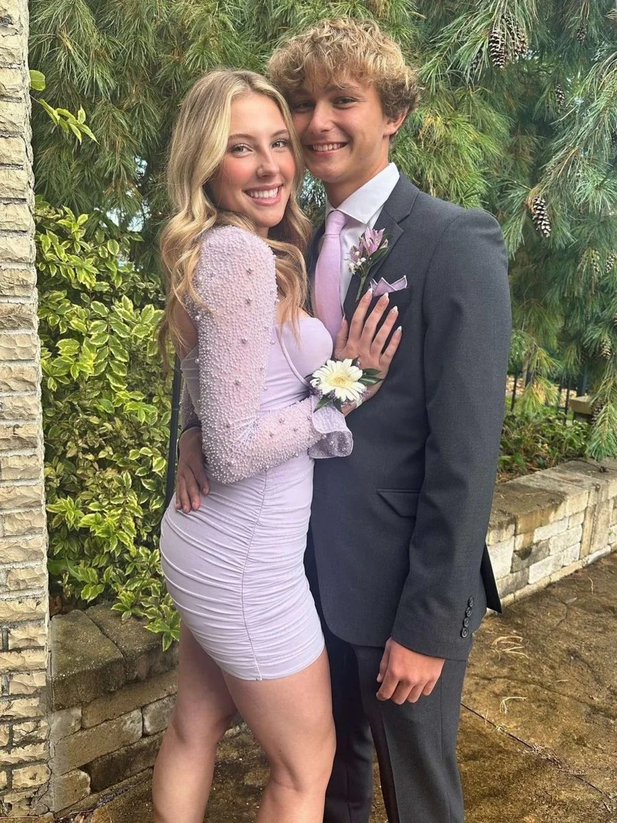 Jael | Lilac - Sweetheart Long Sleeves Bodycon Homecoming Dresses With Pearls