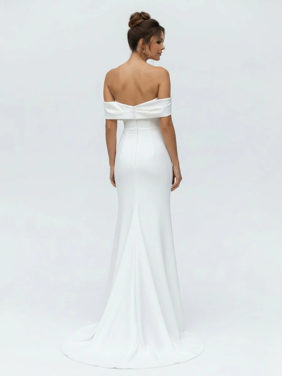 Hathaway | Mermaid Satin Off-the-Shoulder Sheath Wedding Dress with Zipper and Slit