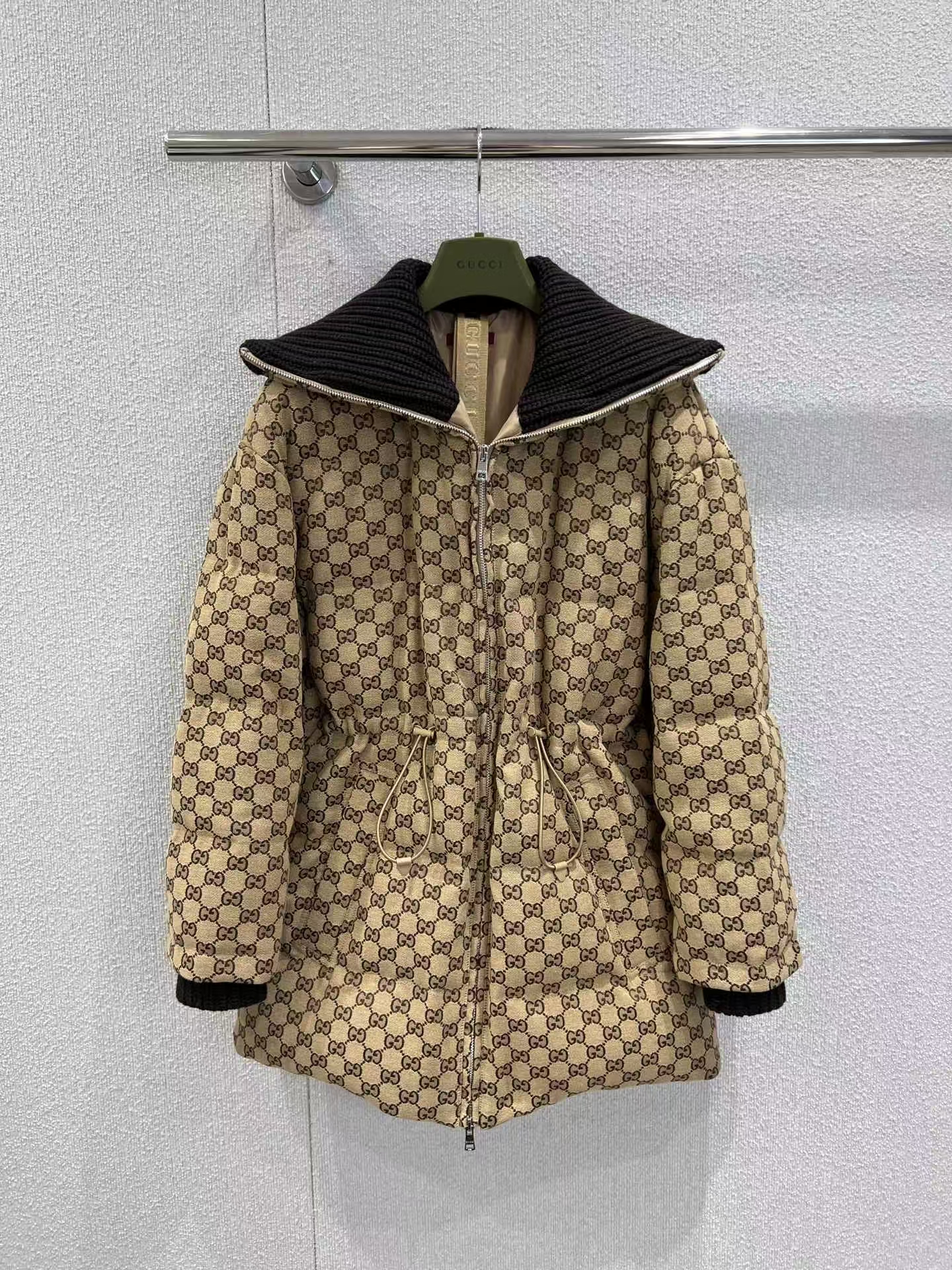 Gucci GG Canvas Jacket | Quilted with Knit Trim & Drawstring Waist