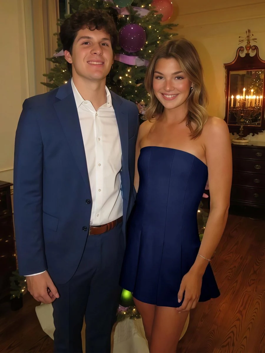 Hydrangea | Navy Blue - Strapless Satin Pleated A-line Short Homecoming Dress