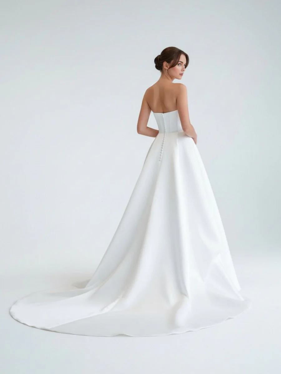 Jane | A-Line Strapless White Satin Wedding Dresses with Slit