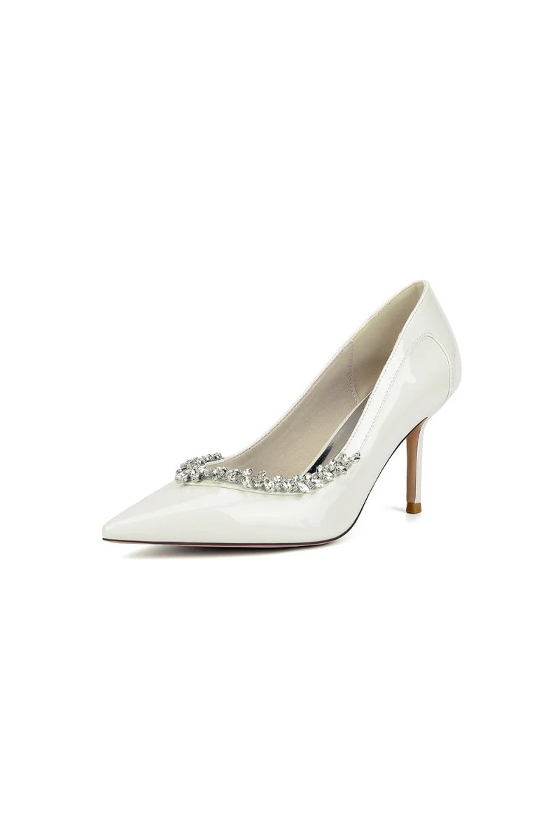 Ivory High Heels with Crystal-Embellished Metal Accent