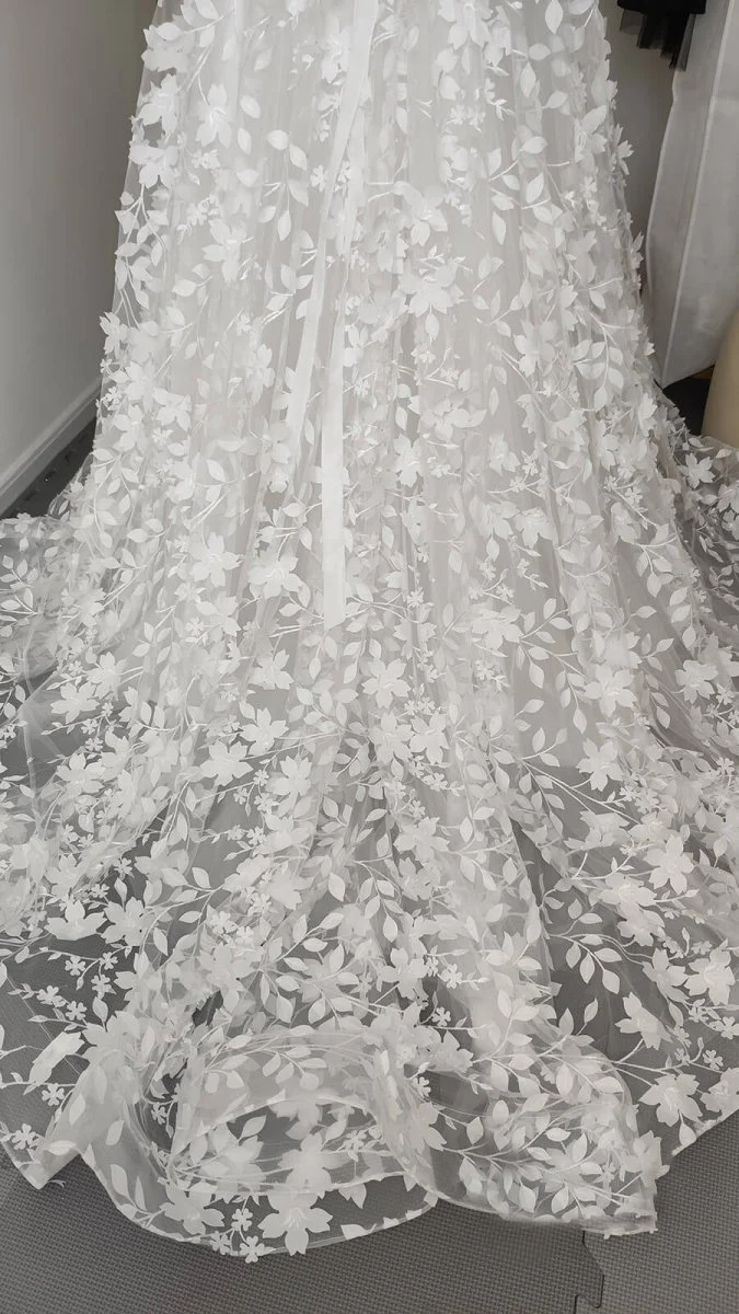 Innaya | Sexy Floral A-Line Boho Lace Sleeved Long Wedding Dress with Sweep Train