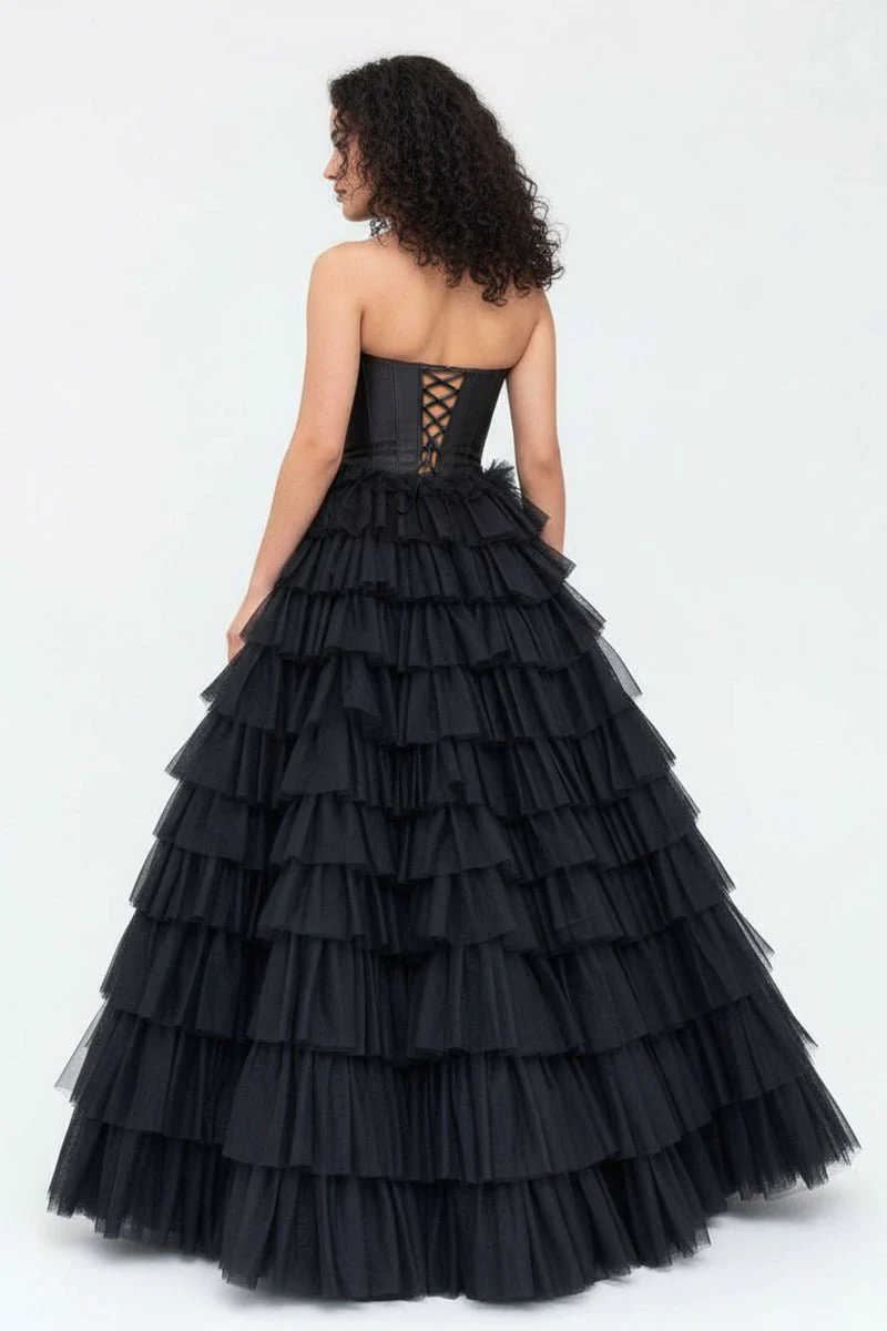 Harmony | A-Line Sweetheart Tiered Tulle Prom Dress with Slit