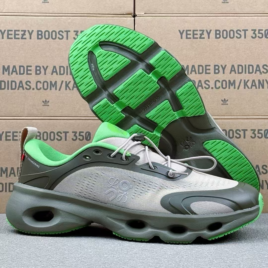 Zendaya × On Cloudzone Moon – Light Grey & Green Performance Running Sneakers