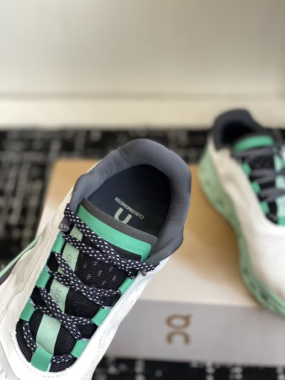 On Cloudmonster White Navy Running Shoes, Slip-Resistant, Breathable Mesh, Cloud-Like Comfort