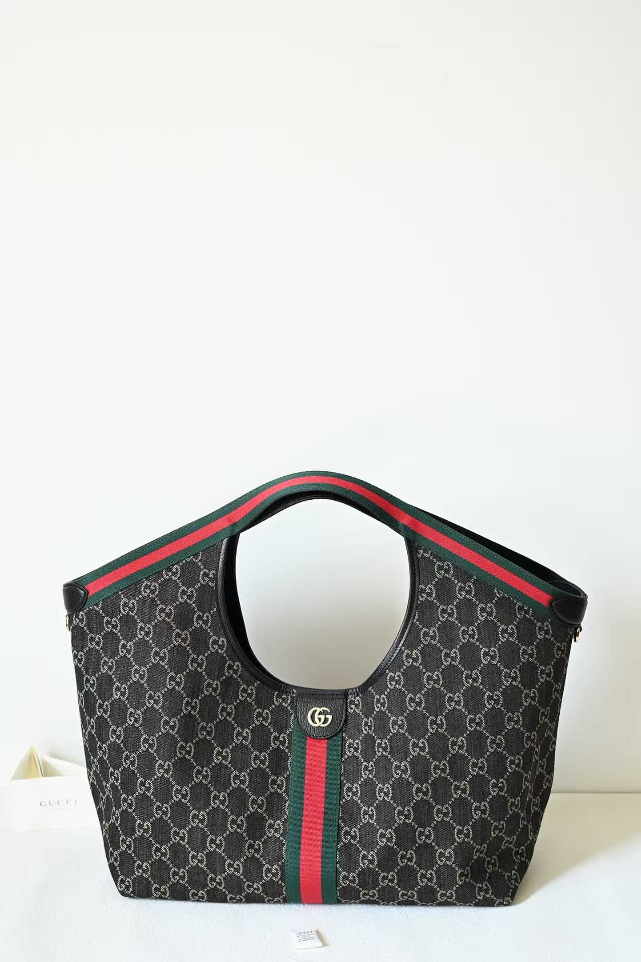 Gucci Giglio Large Tote Bag | GG Denim with Detachable Clutch & Web Trim
