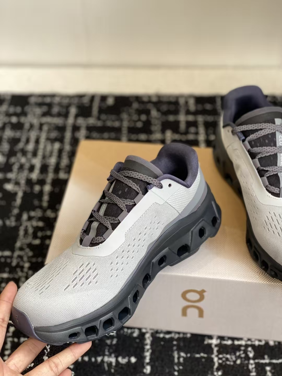 On Cloudmonster Black Grey Running Shoes, Slip-Resistant, Breathable Mesh, All-Day Comfort