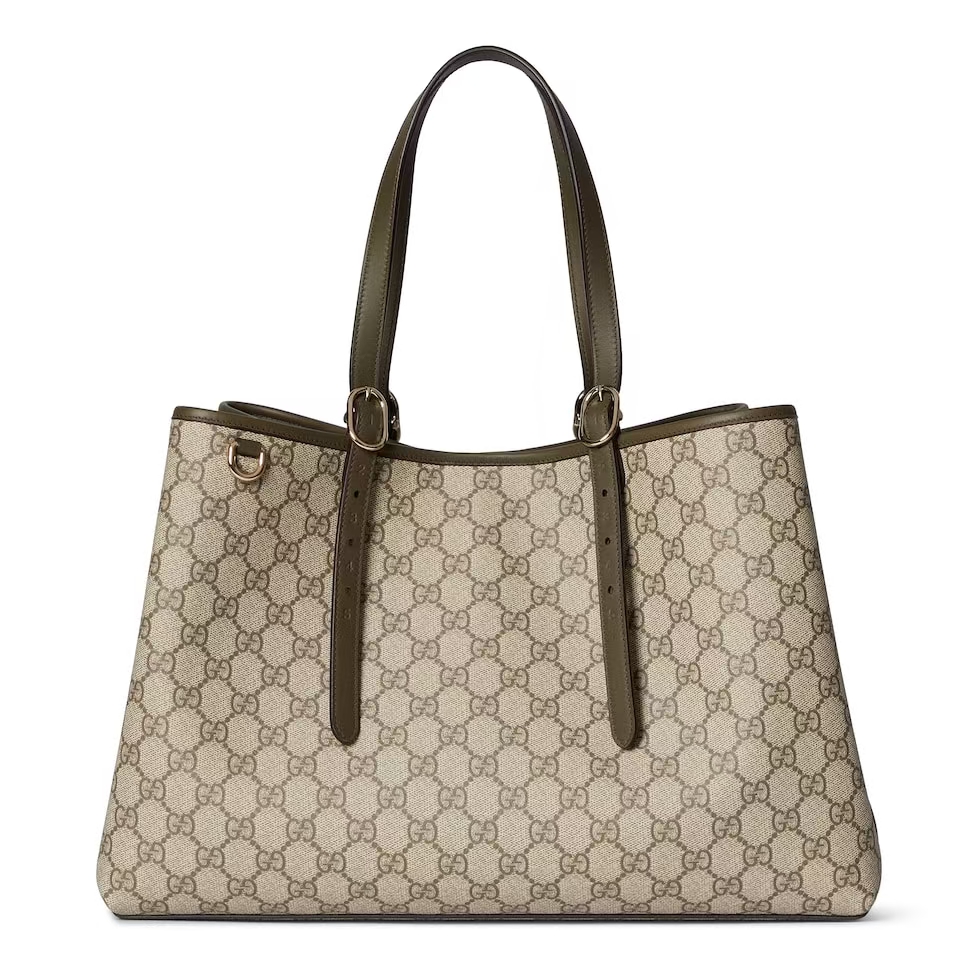 Gucci GG Emblem Large Tote Bag | Beige & Brown GG Monogram with Adjustable Handle