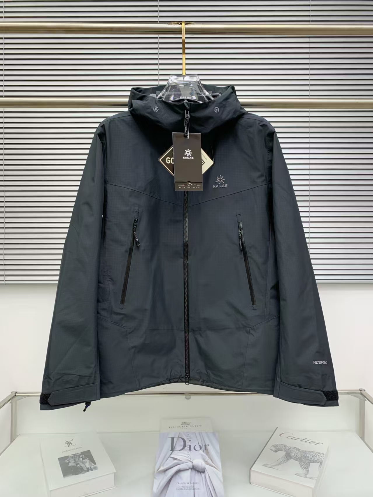 KAILAS Black Lightweight Hardshell – Waterproof Windproof Hooded Jacket with Embroidered Logo