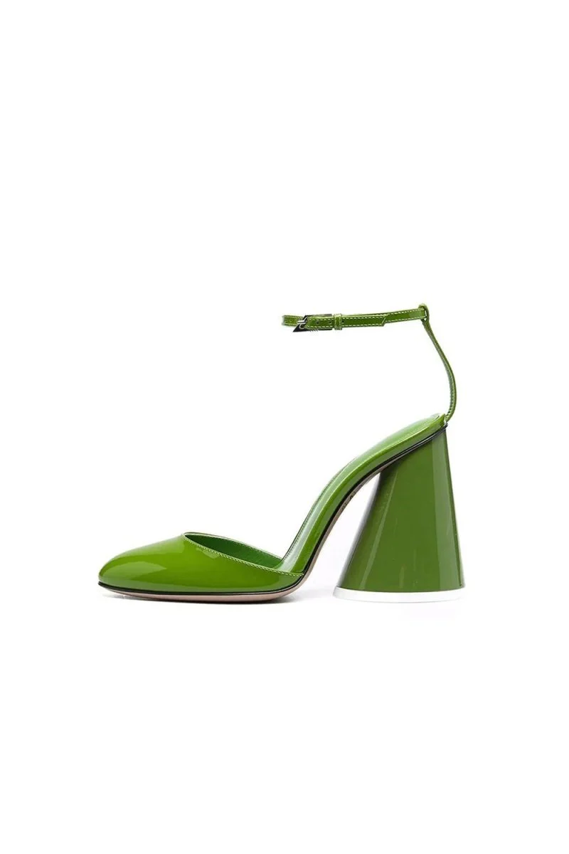 Green Ankle Strap Block Heel Sandals