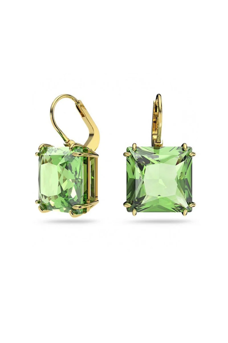 Green Crystals Gold Tone Finish Earrings