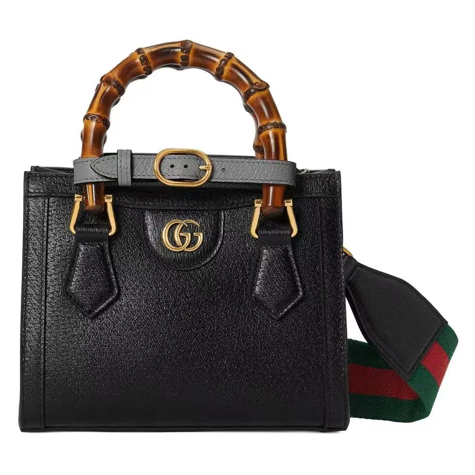 Gucci Diana Small Bamboo Tote Bag in Black | Leather with Detachable Neon Straps