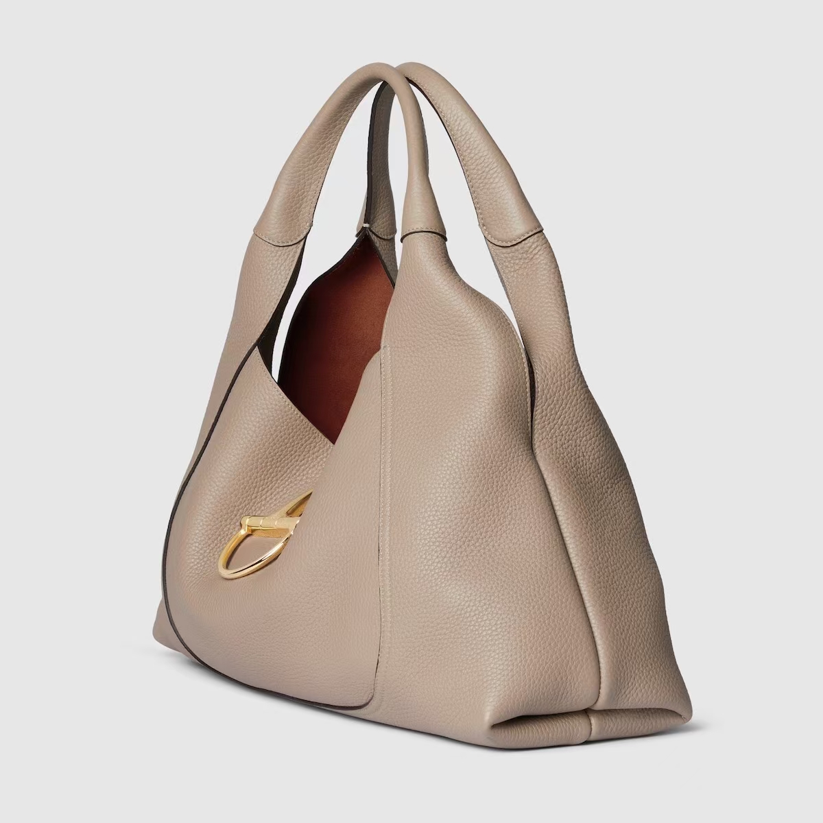 Gucci Softbit Large Shoulder Bag | Taupe Grained Calfskin with Oversized Horsebit