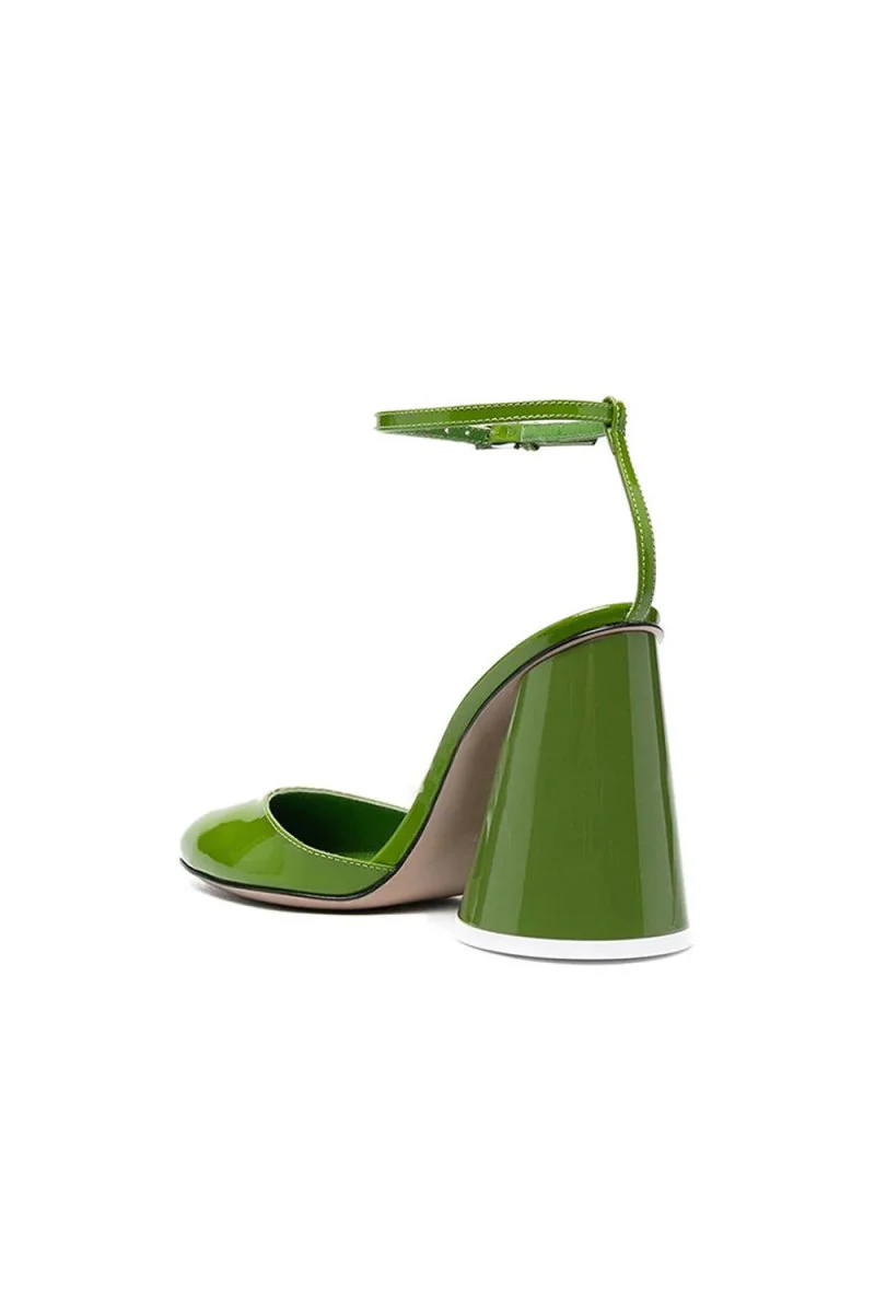 Green Ankle Strap Block Heel Sandals