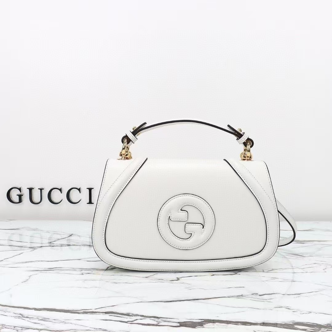 Gucci Blondie Medium Tote Bag | White Glossy Calfskin Leather with Interlocking Double G