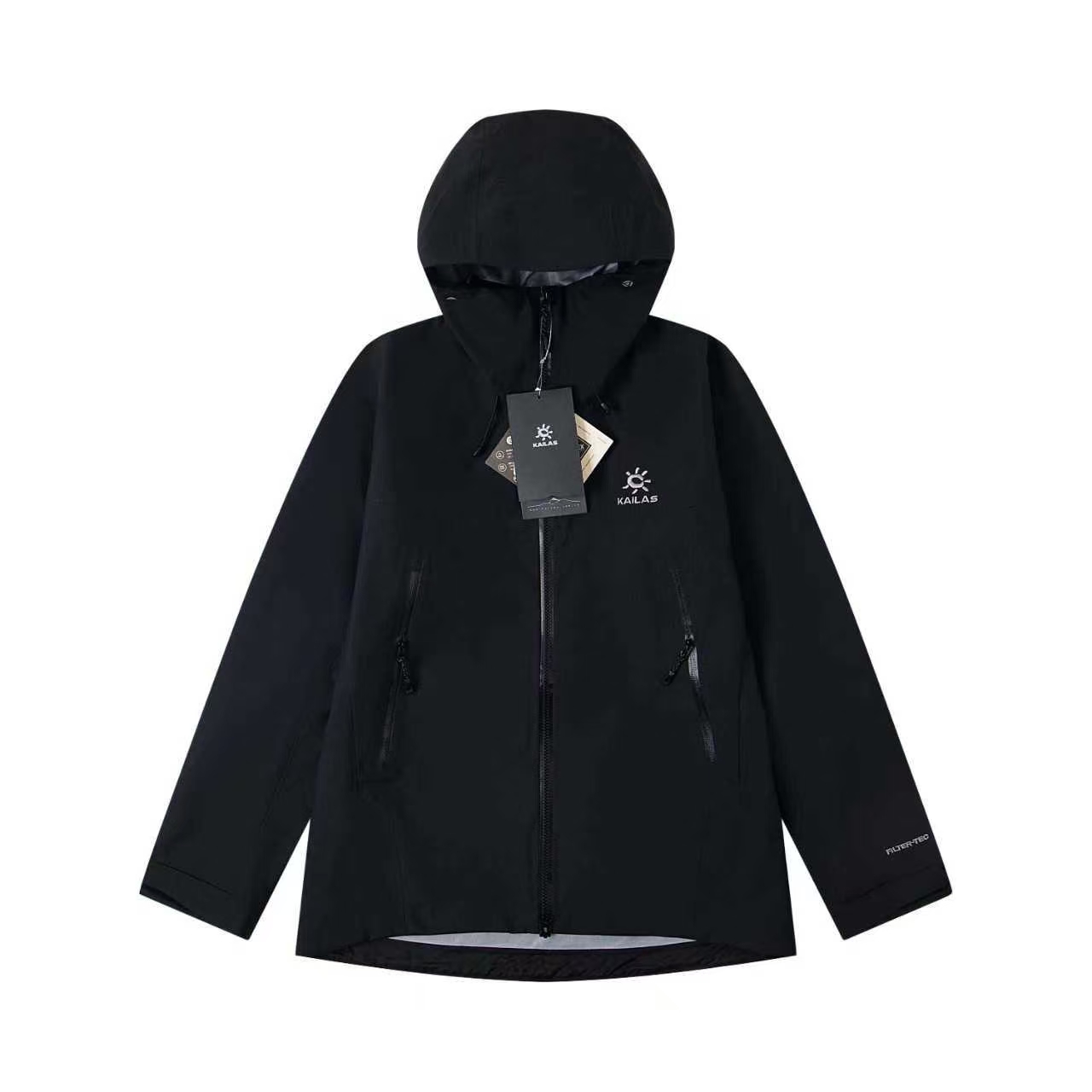 KAILAS Bogda LT Hardshell Jacket in Black – V-Neck Hooded, Seam-Taped, Lightweight Mountain Shell