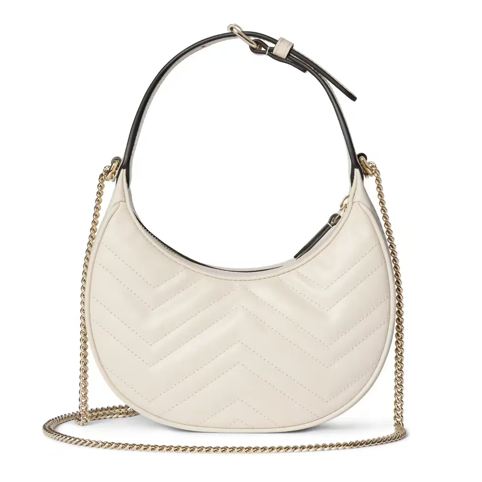Gucci GG Marmont Small Shoulder Bag in White | Chevron-Quilted Leather with Chain Strap