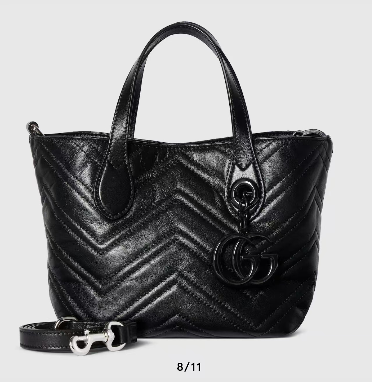 Gucci GG Marmont Small Tote Bag | Black Chevron-Quilted Napa Leather with Double G