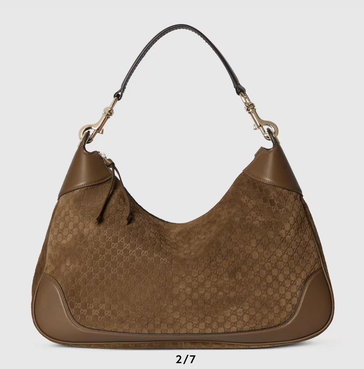 Gucci Body Double Lock Medium Shoulder Bag | Brown Micro GG Embossed Suede