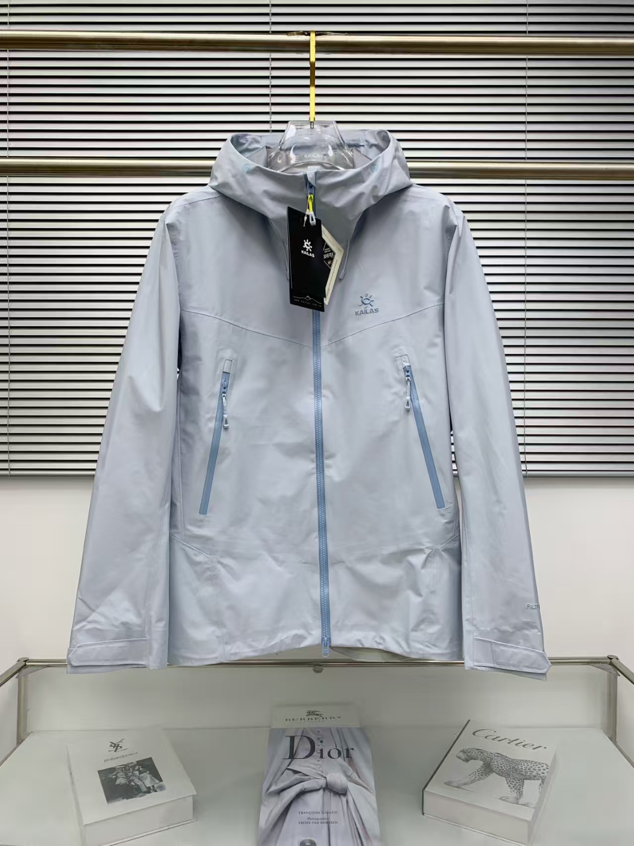 KAILAS Light Blue Hooded Hardshell Jacket – Lightweight, Windproof & Waterproof with Embroidery