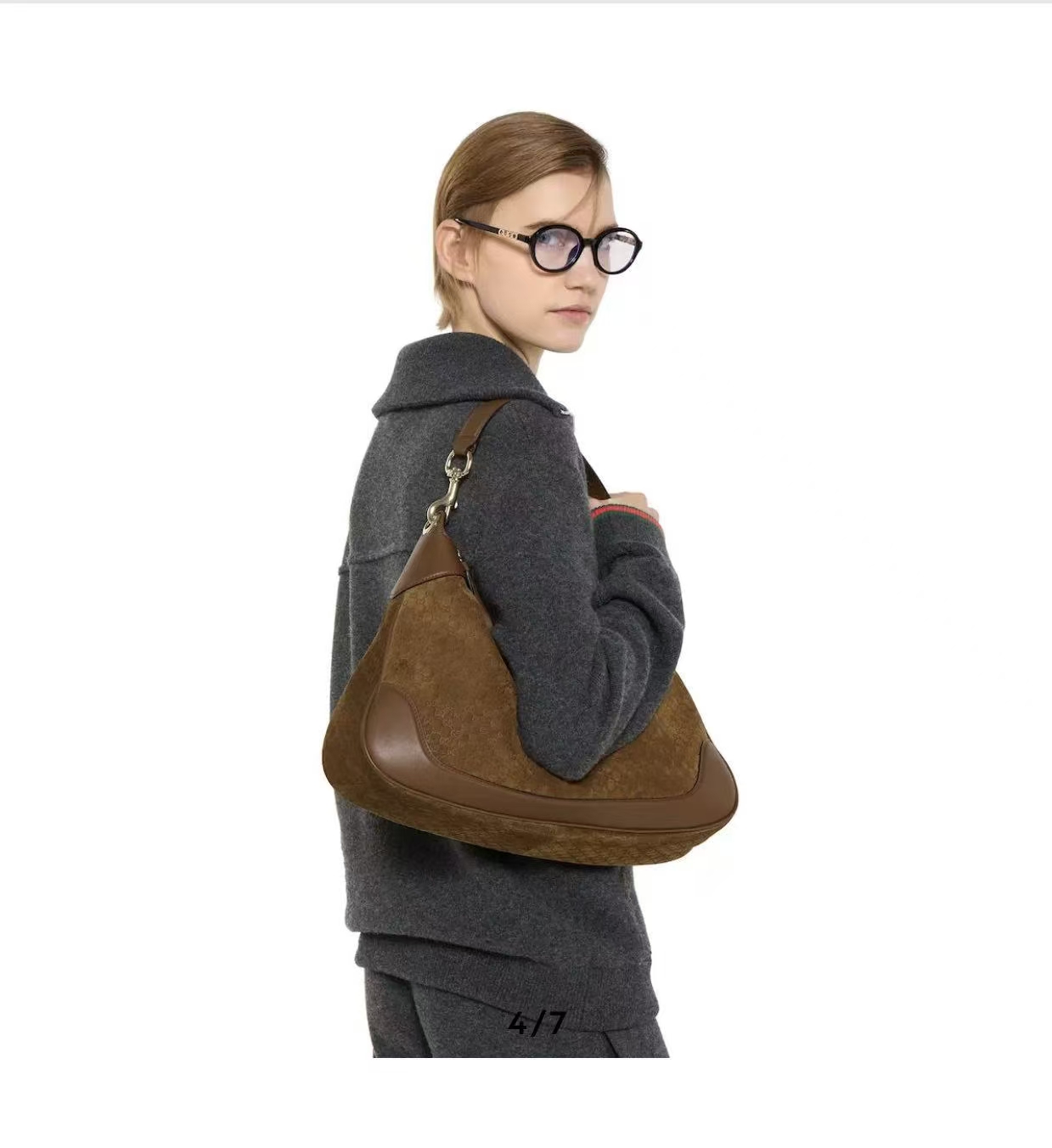 Gucci Body Double Lock Medium Shoulder Bag | Brown Micro GG Embossed Suede