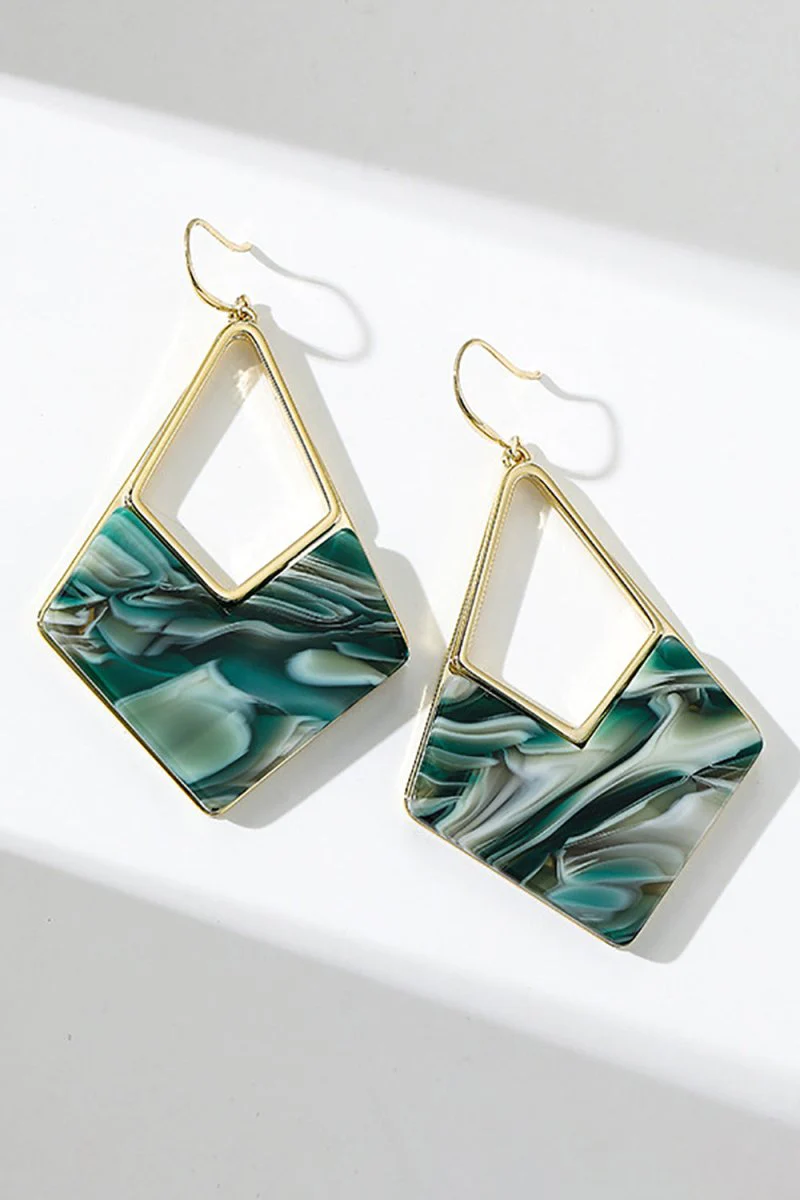 Green Diamond Long Earrings