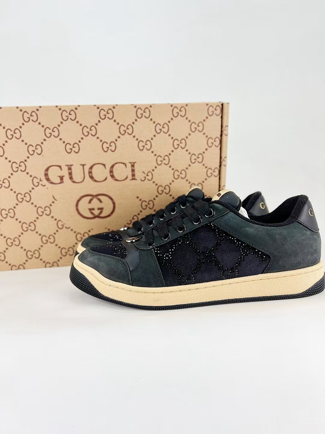Gucci Screener Women's Sneakers | GG Crystal Velvet with Enamel Double G