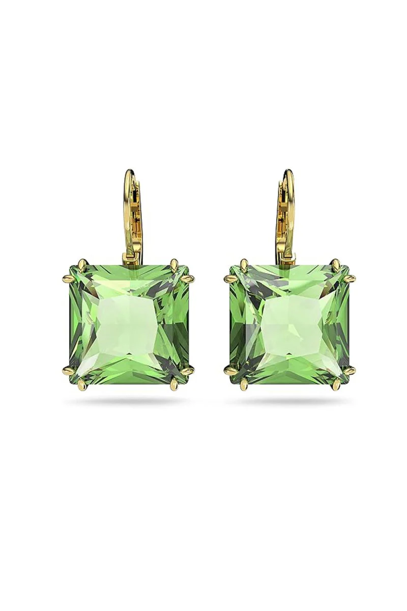 Green Crystals Gold Tone Finish Earrings