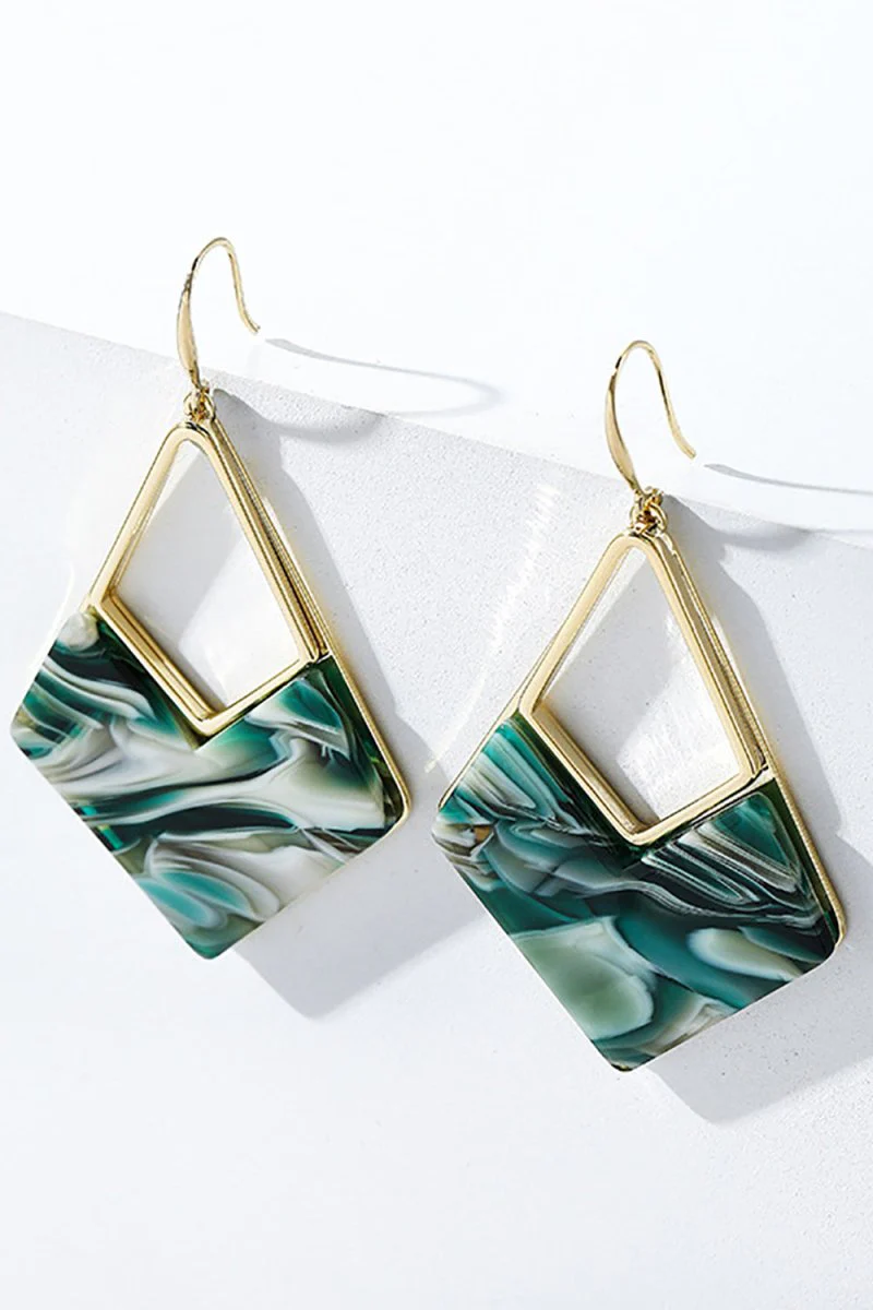 Green Diamond Long Earrings