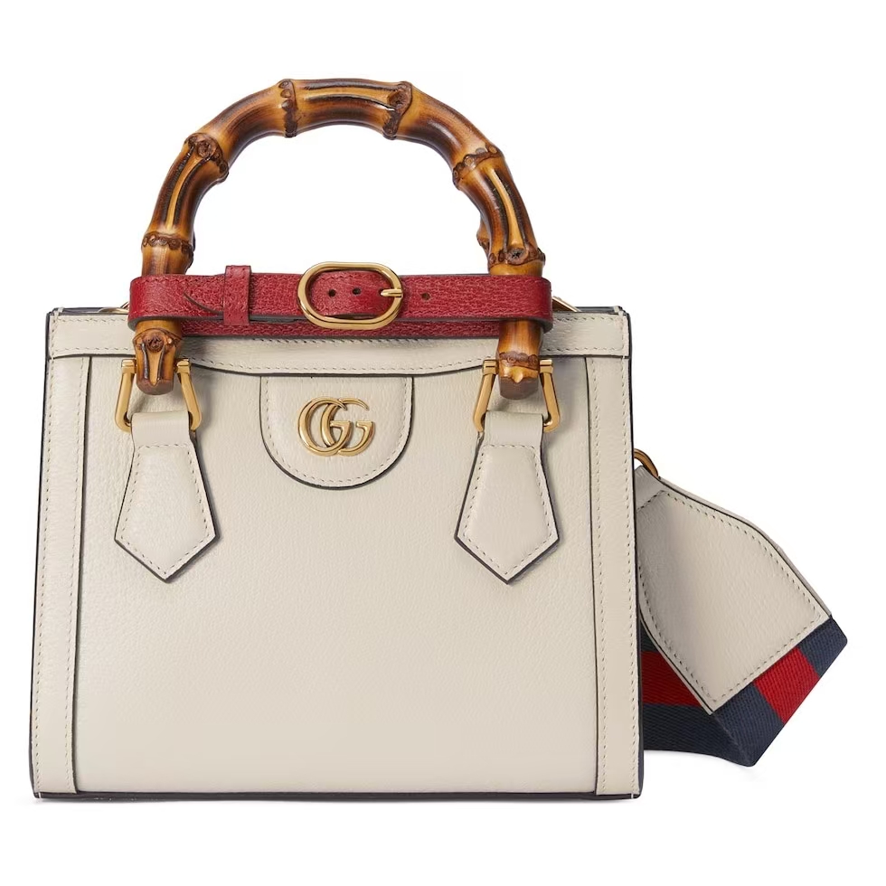 Gucci Diana Small Bamboo Tote Bag in White | Leather with Detachable Neon Straps