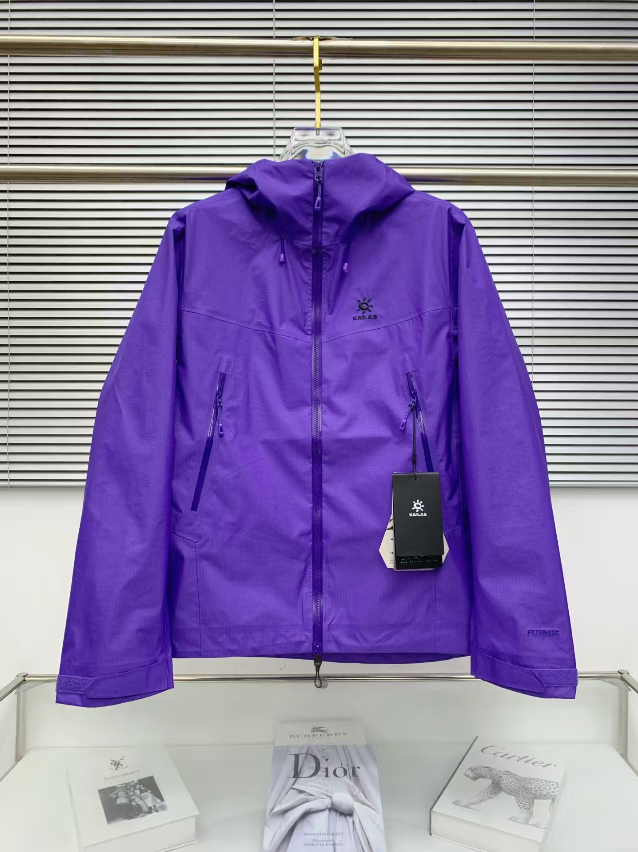 KAILAS Purple Hooded Hardshell Jacket – Lightweight, Windproof & Waterproof with Embroidery