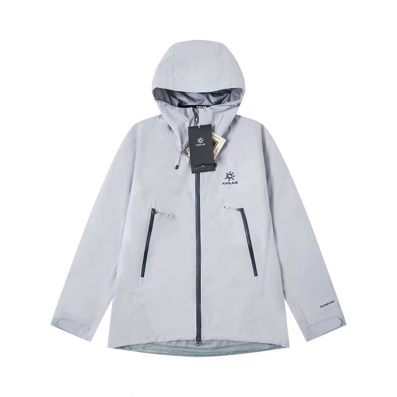 KAILAS Bogda LT White Hardshell Jacket, Waterproof, V-Neck Hood, Lightweight, Mountaineering