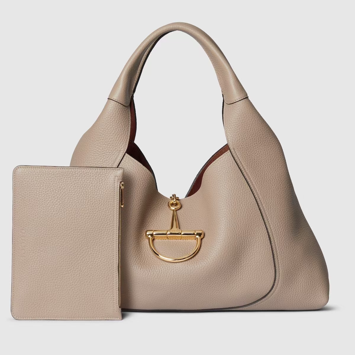 Gucci Softbit Large Shoulder Bag | Taupe Grained Calfskin with Oversized Horsebit