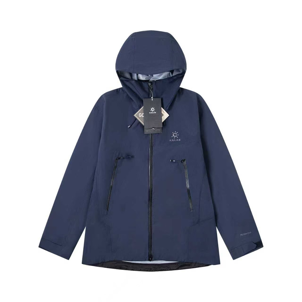 KAILAS Bogda LT Navy Blue Hardshell – V-Neck Hood, Waterproof Windproof, Lightweight Alpine Jacket