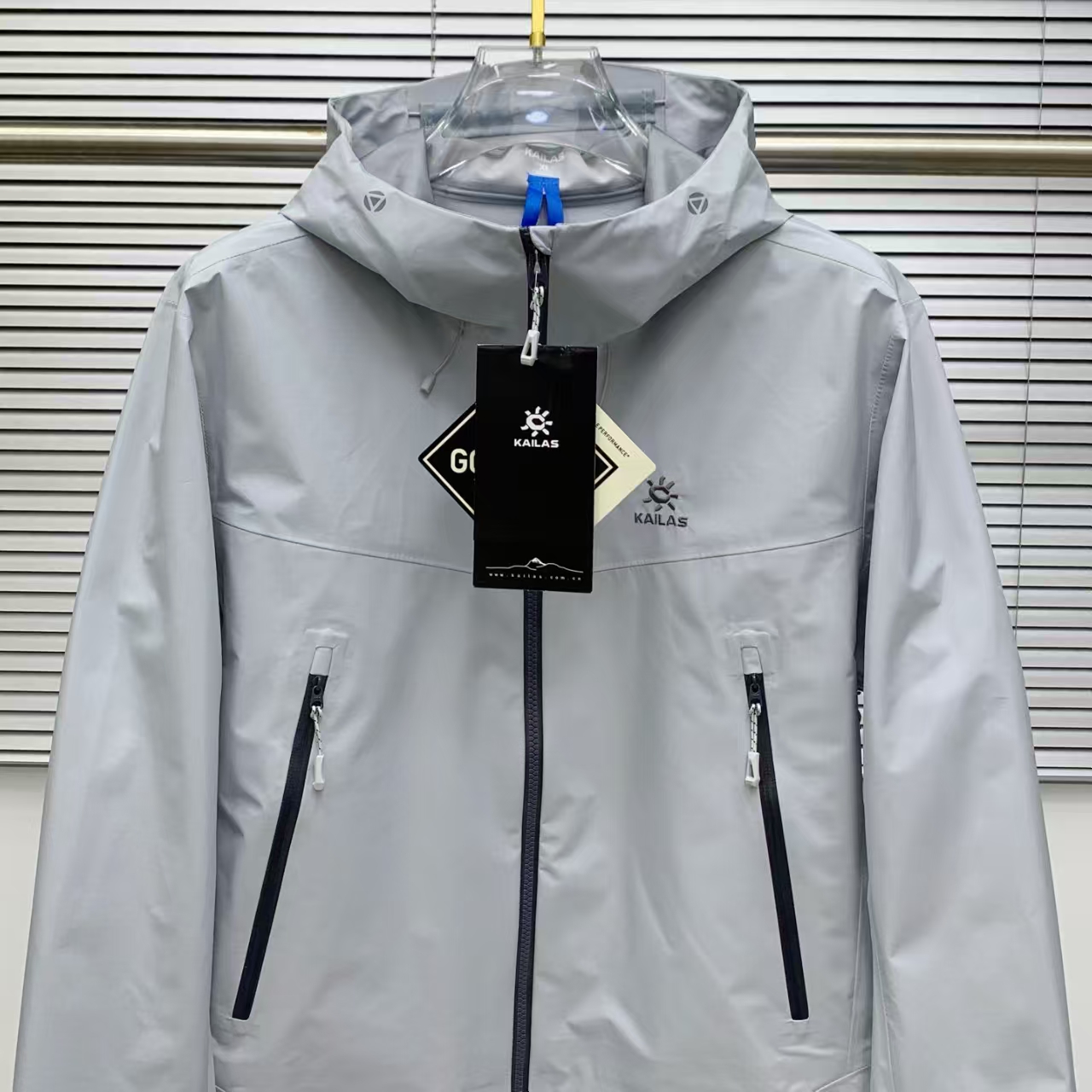 KAILAS Grey Hooded Hardshell Jacket – Lightweight, Windproof & Waterproof with Embroidery
