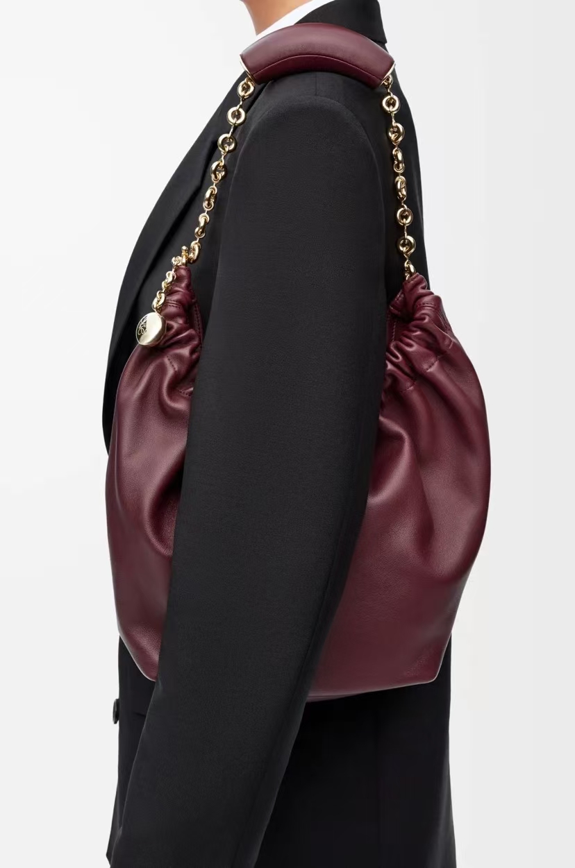 LOEWE Small Squeeze Bag - Deep Wine, Pleated & Donut Chain Design