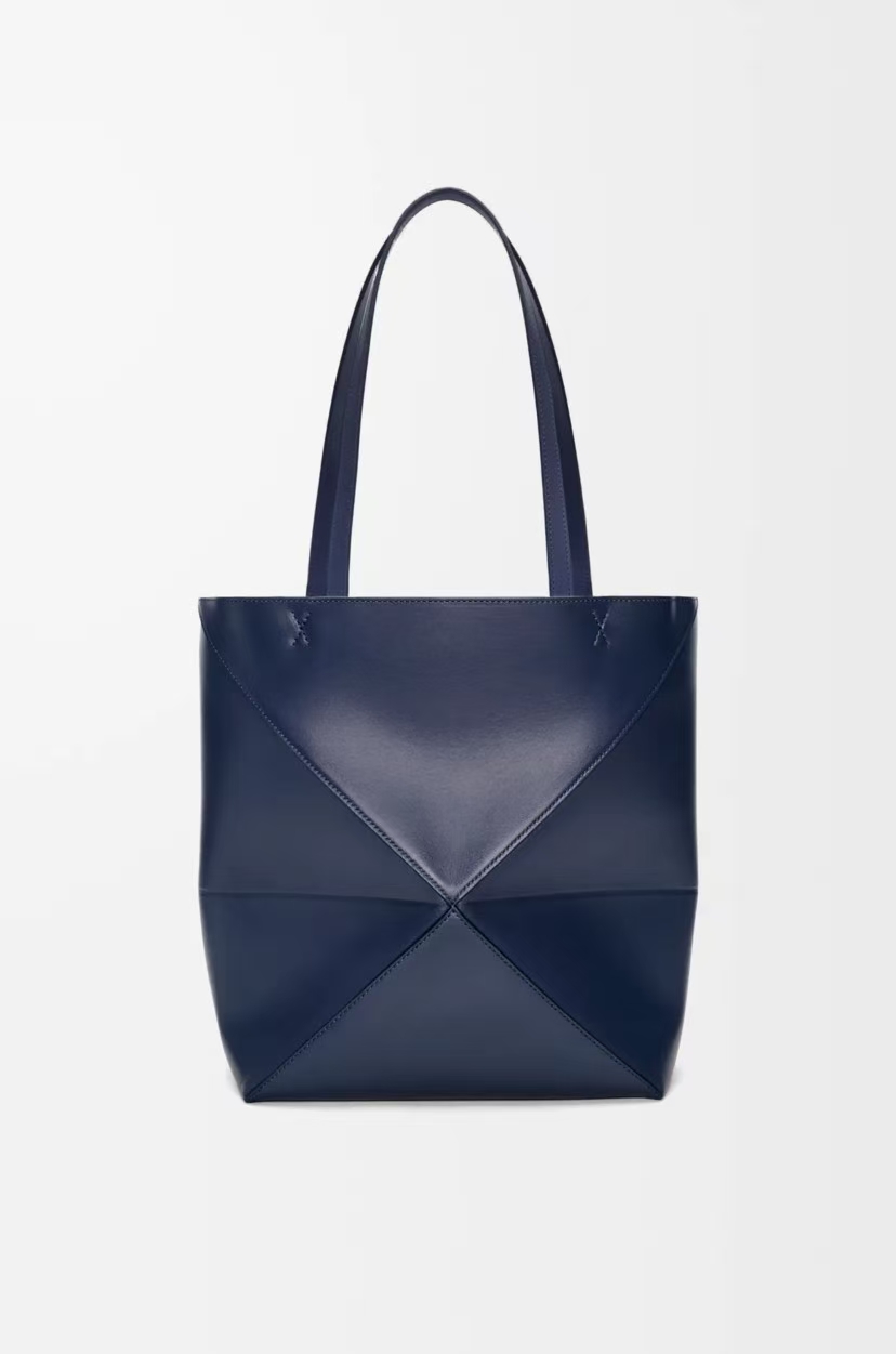 LOEWE Medium Puzzle Fold Bag in Deep Blue Glossy Calfskin