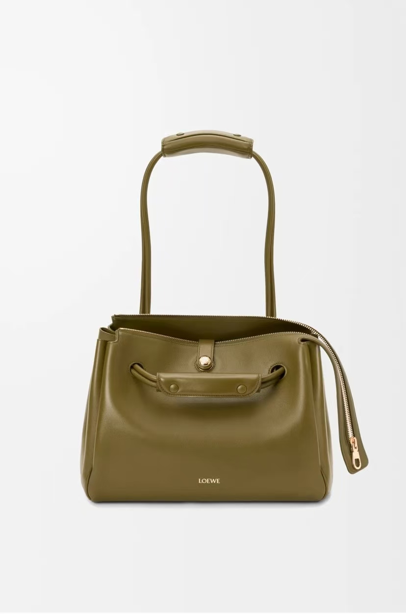 LOEWE Medium Madrid Bag - Olive Green, Trapezoid Shape & Pebble Closure