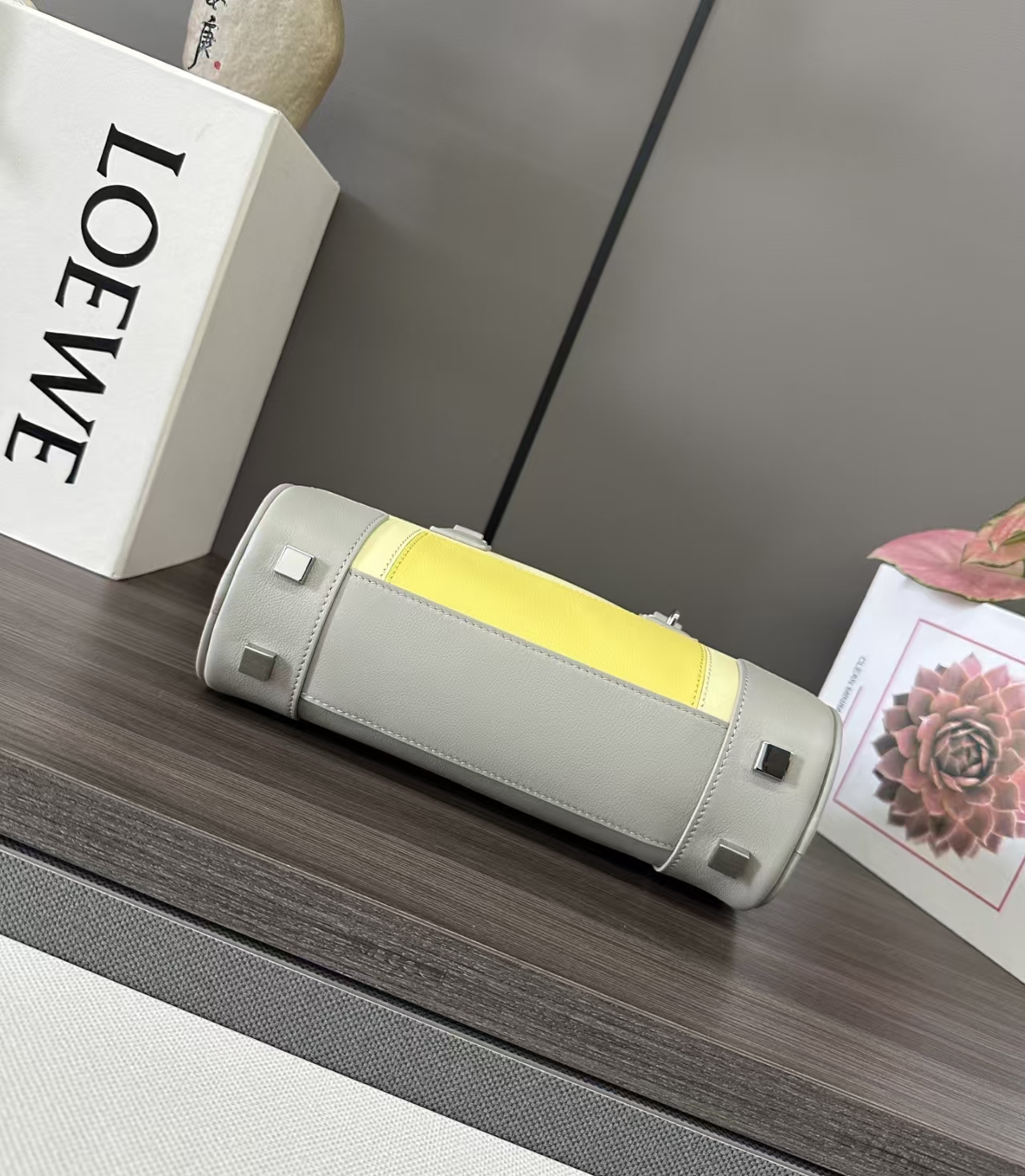 LOEWE Amazona 23 Bag - Pale Grey & Light Citrine, Cropped Nappa Leather