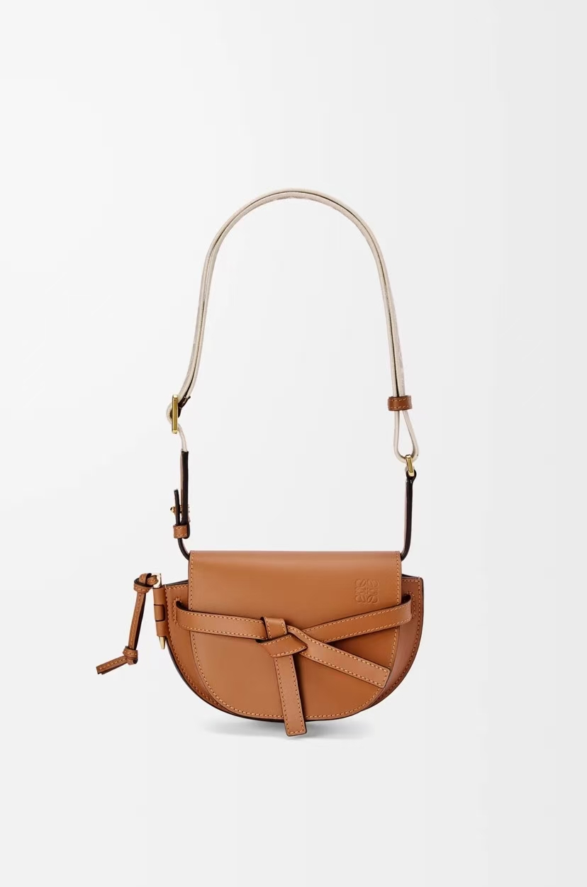 LOEWE Mini Gate Bag - Tan, Soft Calfskin & Jacquard Pattern