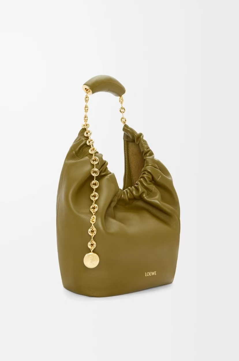 LOEWE Small Squeeze Bag in Olive Green Soft Napa Sheep Leather