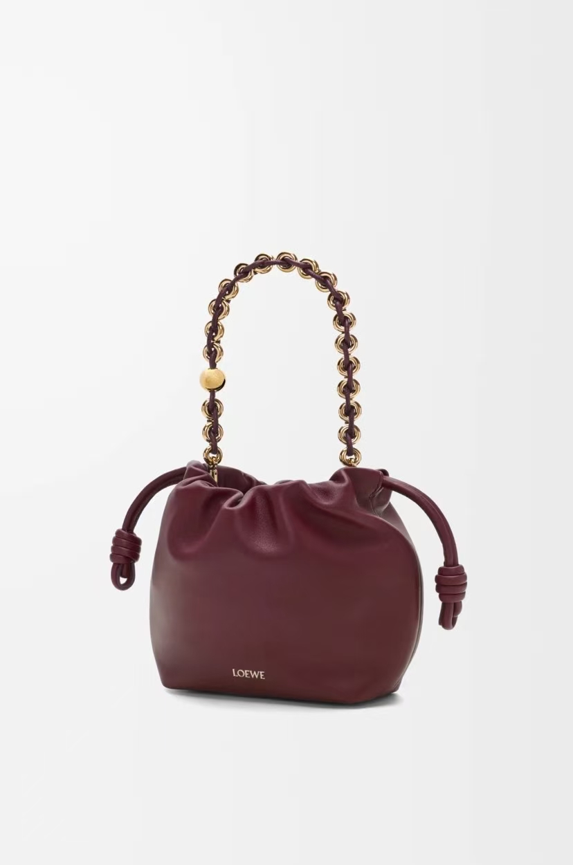 LOEWE Mini Flamenco Bag - Dark Burgundy, Soft Nappa Sheepskin & Pleated Design