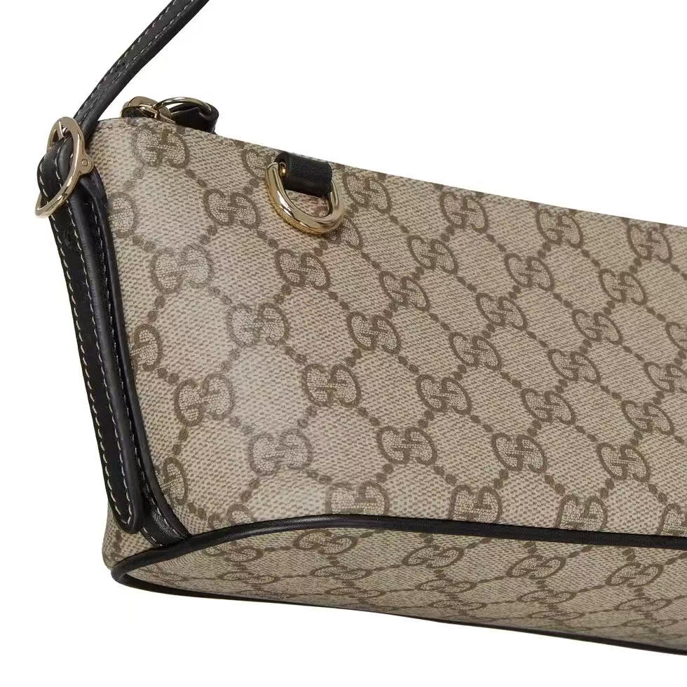 Gucci GG Emblem Small Shoulder Bag | Beige & Dark Brown GG Monogram Coated Fabric