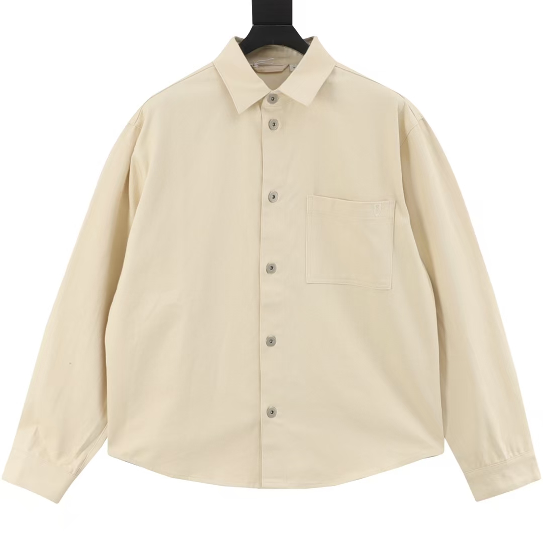 Burberry Lapel-Collar Denim Shirt Jacket in Heritage Oatmeal