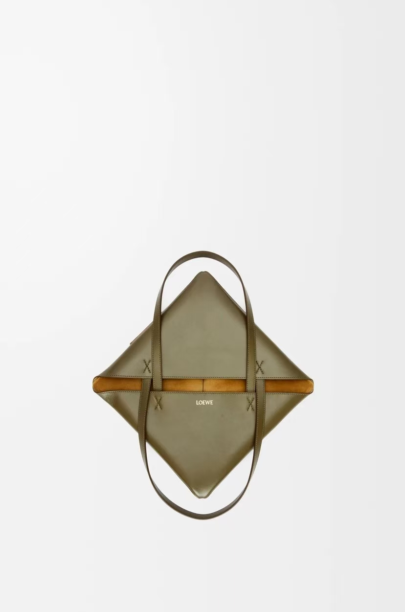 LOEWE Medium Puzzle Fold Bag in Deep Khaki Green Glossy Calfskin