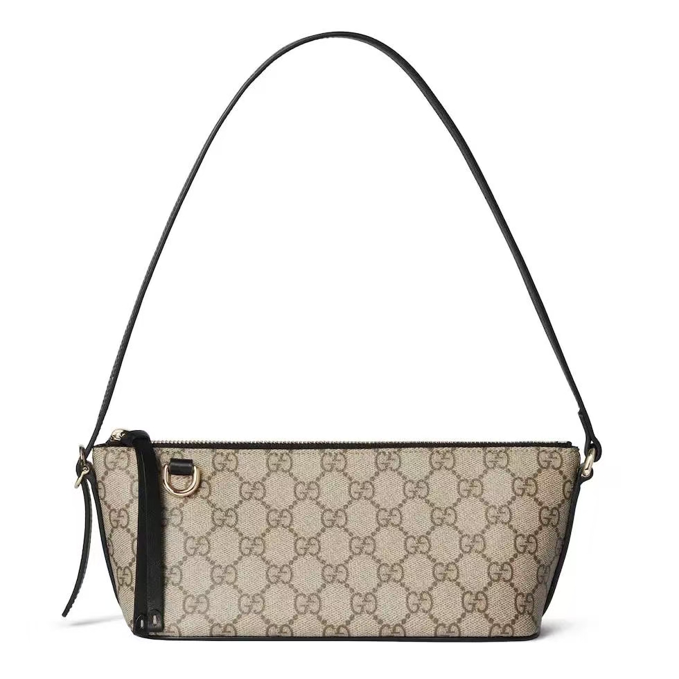 Gucci GG Emblem Small Shoulder Bag | Beige & Dark Brown GG Monogram Coated Fabric