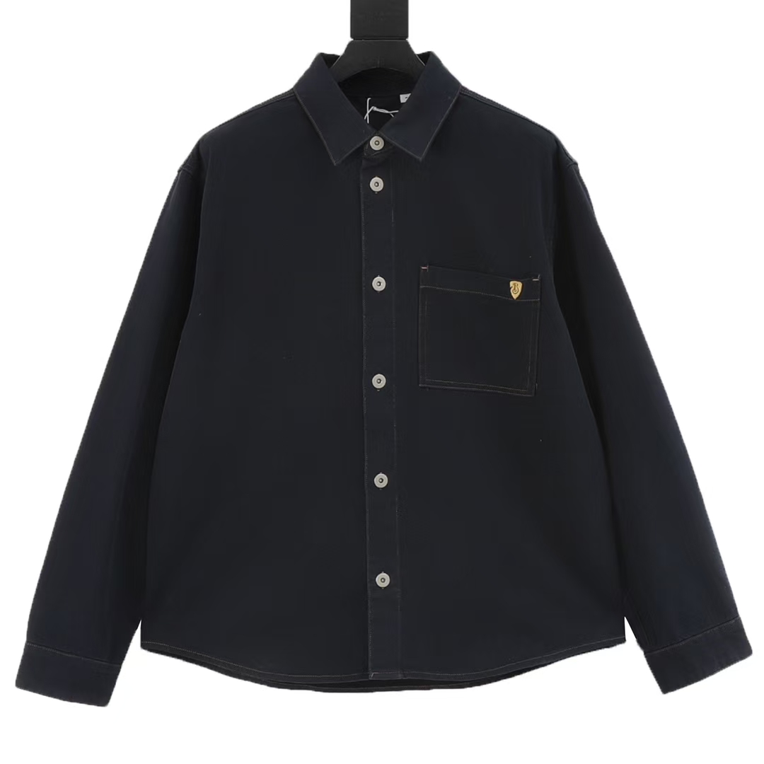Burberry Signature Overshirt in Denim Blue with Lapel Collar