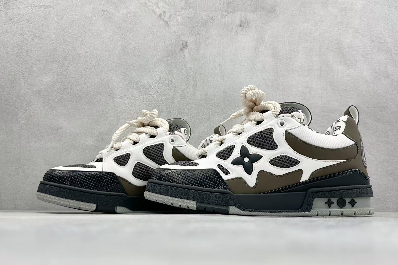 Louis Vuitton Brown White Skate Shoes – Round-Toe Monogram Design