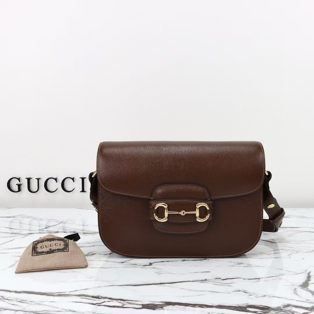 Gucci Horsebit 1955 Medium Shoulder Bag in Brown | Retro Textured Leather with Horsebit Detail